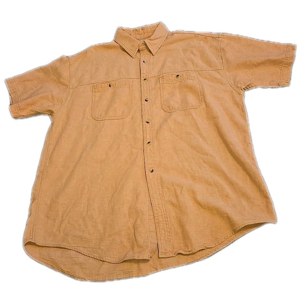LL Bean Shirt Mens Large L Salmon Pink Short Sleeve Button Up 100% Cotton EUC